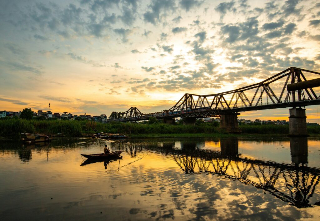 long bien bridge sunrise